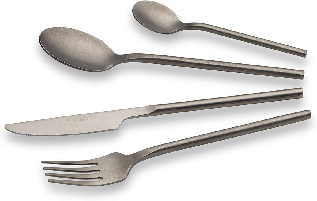 ECHTWERK Tafelbesteck Malou, Stonewashed silber, 16-teilig, Essbesteck für bis zu 4 Personen, Hochwe