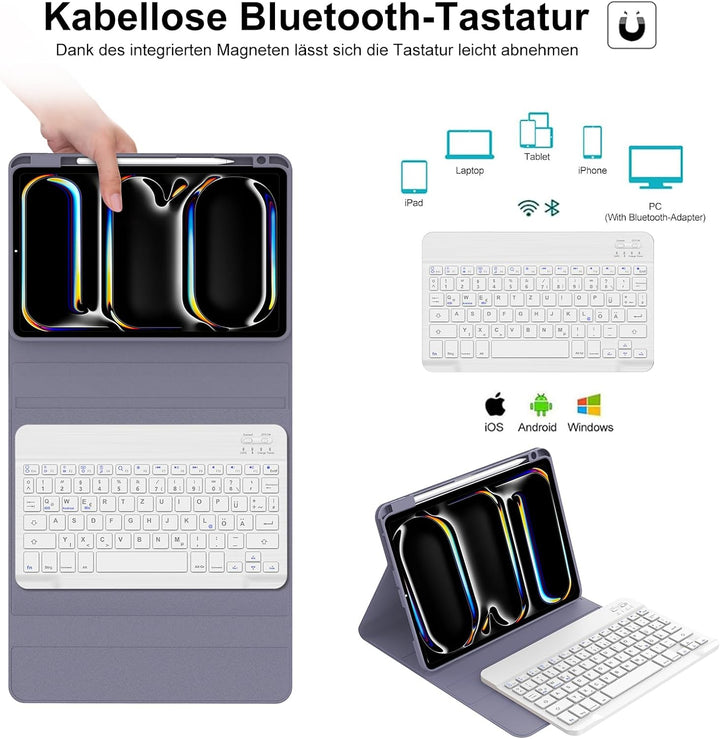 IVEOPPE Hülle mit Tastatur für iPad Pro 11" M5 2025/M4 2024, Deutsches QWERTZ Layout, Magnetisch Abn