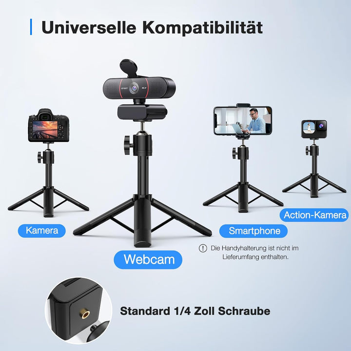 EMEET C960 4K Kit Webcam, UHD Webcam mit Objektivabdeckung & Dual Mikrofon, TOF Autofokus, 66 ° Stre