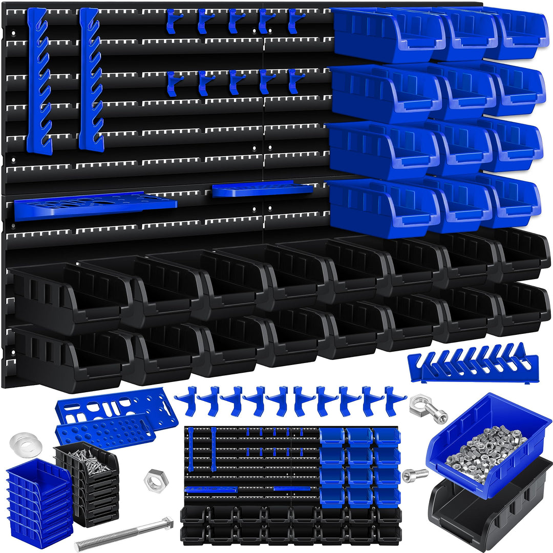 MASKO® Wandregal + Stapelboxen + Werkzeughalter | 45 tlg Box | Erweiterbar | Werkstattregal Lagerreg