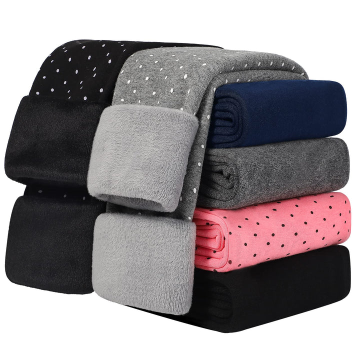 KEREDA Mädchen Leggings Thermo Gefüttert Warme Winter Dicke 2er-Pack 122-128 Schwarz Tupfen/Grau Tup