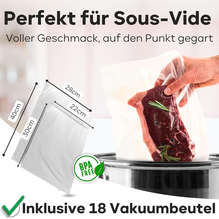 Profi Cook PC-VK 1080 Edelstahl-Vakuumiergerät, Vakuumierer, Lebensmittel bleiben vakuumiert bis zu