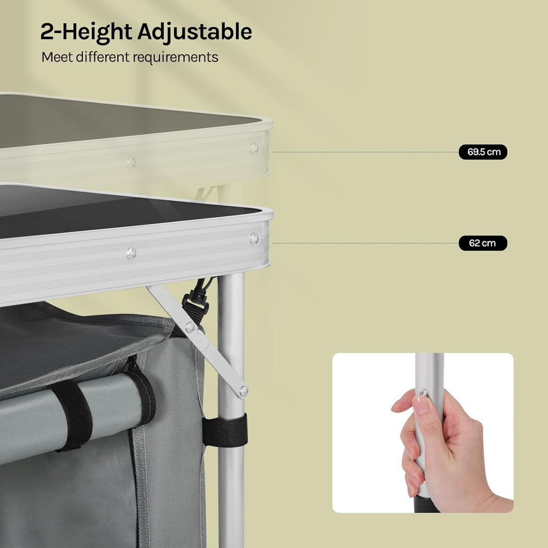 WOLTU faltbar Campingschrank Alu Campingtisch Höhenverstellbar mit Stauraum, Outdoor Campingmöbel Kl