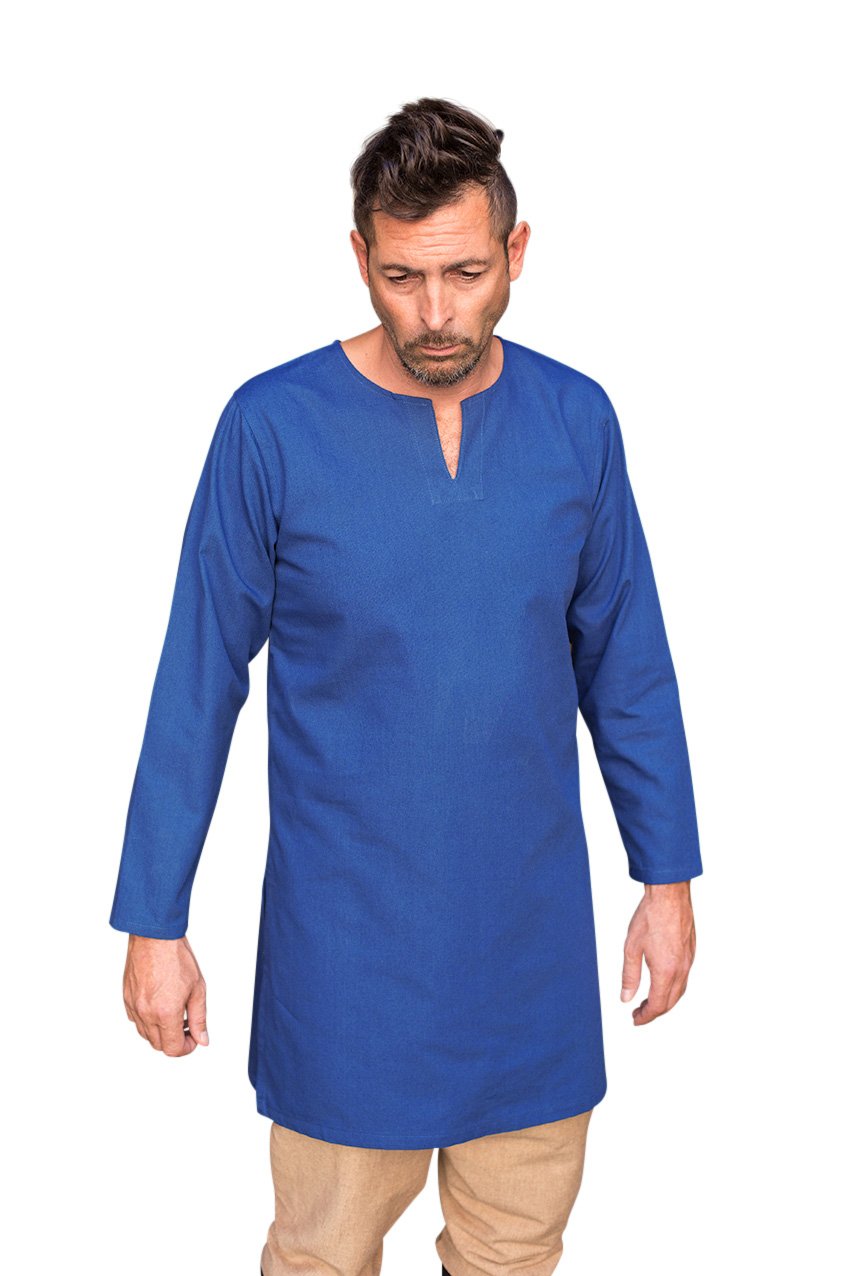 Mittelalter Untertunika Unterkleid Langarm blau Herren Baumwolle - XXL