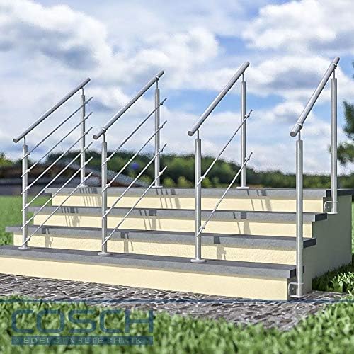 Edelstahl Treppengeländer Aufmontage, 1,6m lang, 0,9m hoch, Aussengeländer, je 2 Pfosten + 2 Querstr