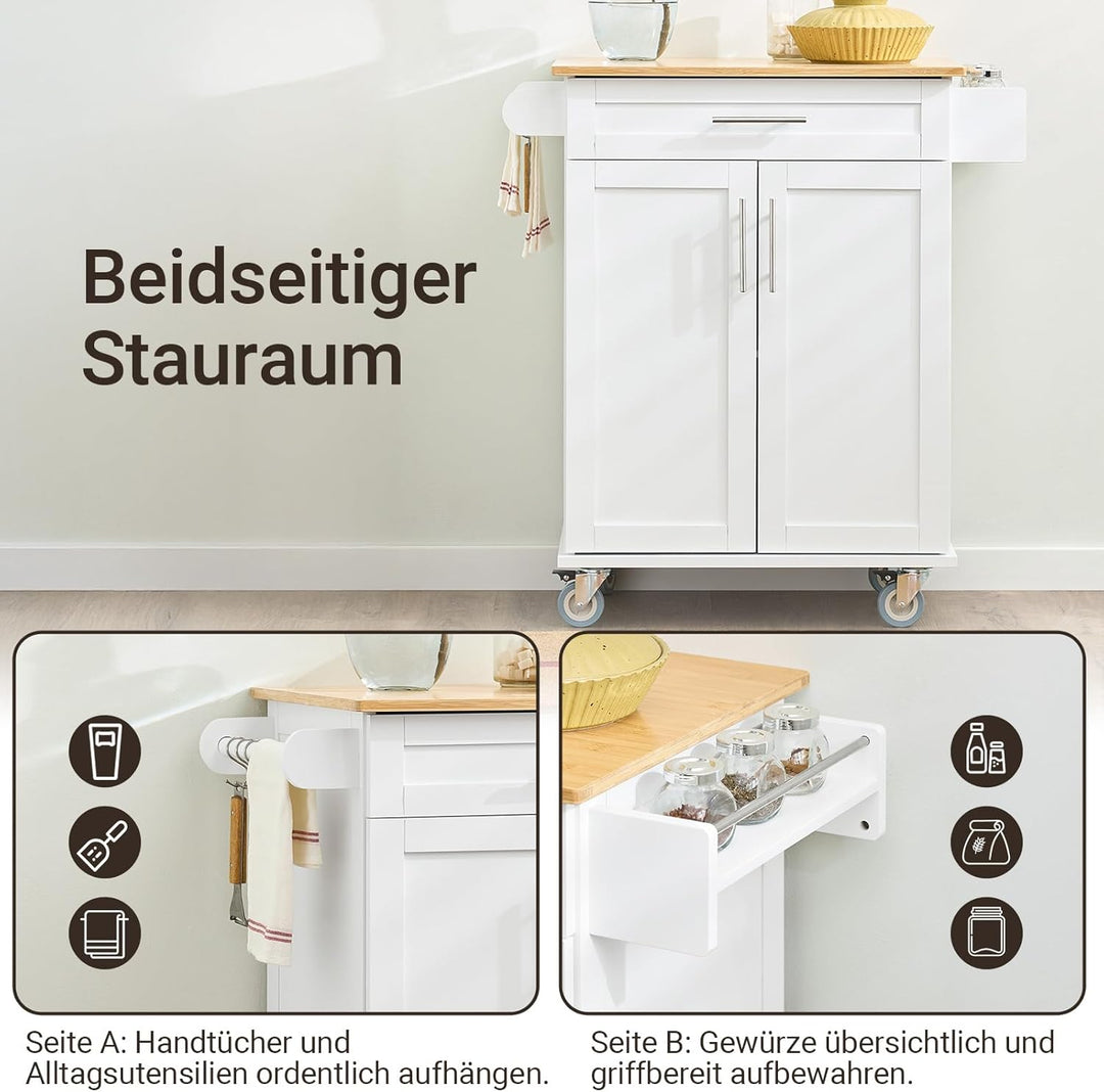 SoBuy Servierwagen mit Arbeitsplatte, Küchenwagen auf Rollen, Kücheninsel, Rollwagen Küche mit Staur