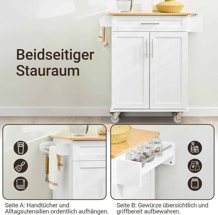 SoBuy Servierwagen mit Arbeitsplatte, Küchenwagen auf Rollen, Kücheninsel, Rollwagen Küche mit Staur