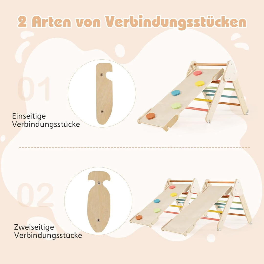 COSTWAY Kletterdreieck mit Rutsche, Kletterbogen, inkl. doppelseitige Rampe, zum Klettern, Rutschen