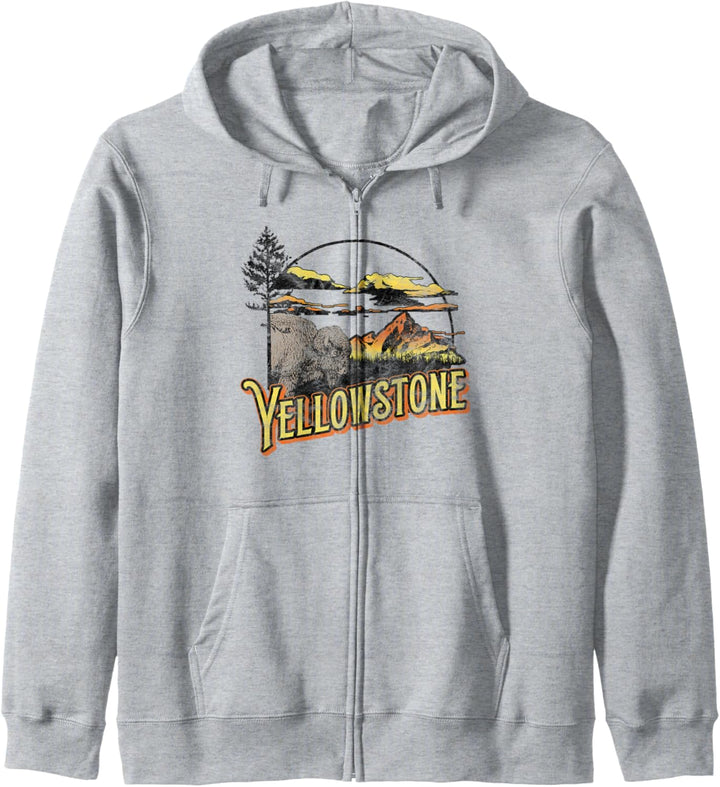 Yellowstone National Park Old School Bison & Mountain Kapuzenjacke