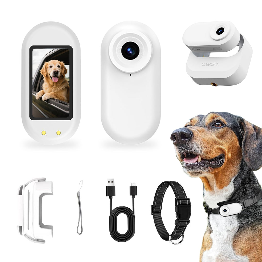 Mini-Bodycam 1080P HD, Tierkamera für Halsbänder mit kabelloser Ladestation – Daumen-Sportkamera mit