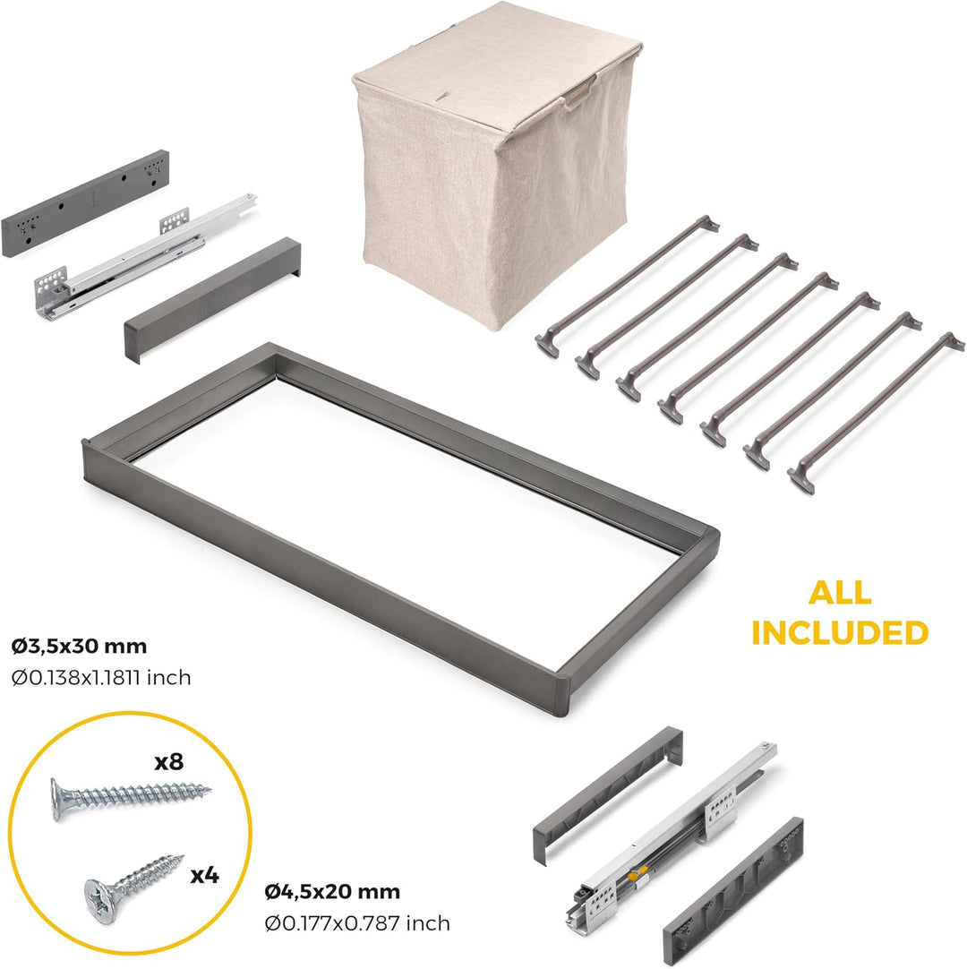 Emuca - Satz aus 7-Stangen-Hosenhalter, Wäschekorb und ahmen für Schrank Quartz, mit Soft-Close- und