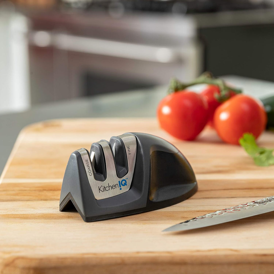 KitchenIQ 50825, Diamant Deluxe Edge Grip, 2-stufiger Messerschärfer, schwarz, grob und fein, kompak