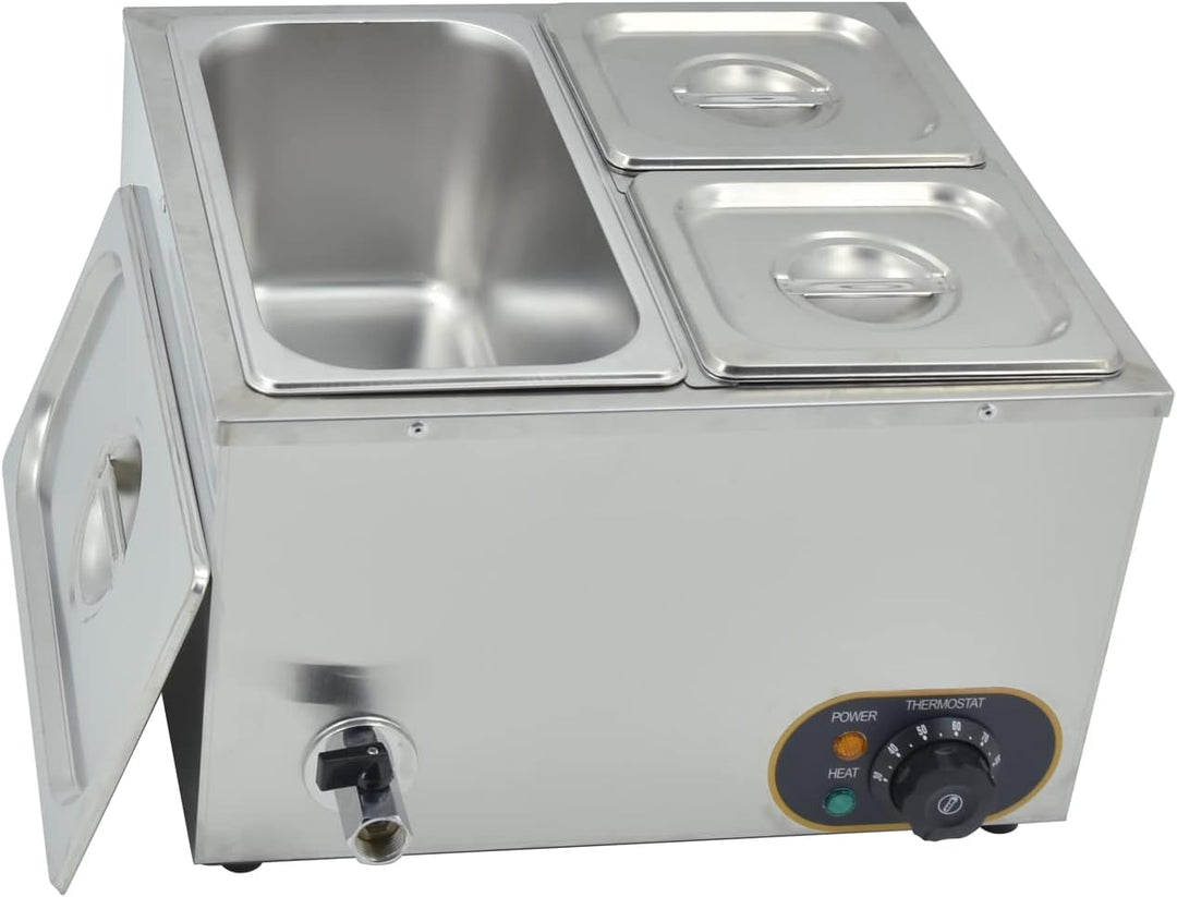 MOOTACO Elektrischer Wasserbad aus Edelstahl, Speisenwärmer Buffet, 1 x 1/3 GN Behälter + 2 x 1/6, m