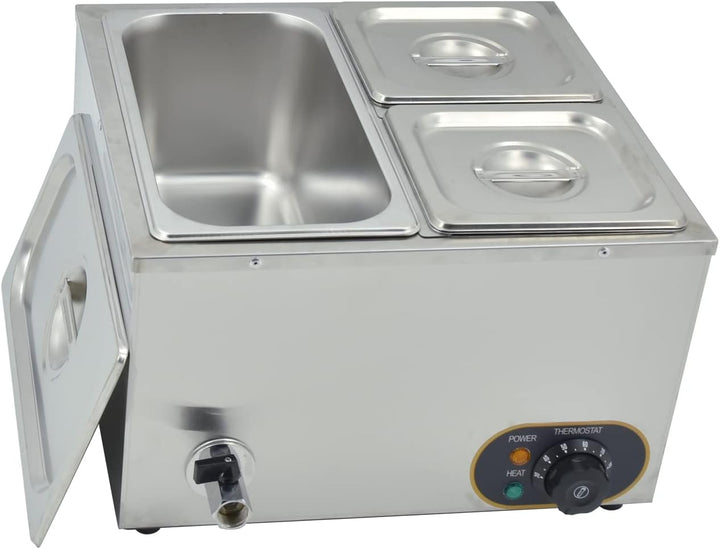 MOOTACO Elektrischer Wasserbad aus Edelstahl, Speisenwärmer Buffet, 1 x 1/3 GN Behälter + 2 x 1/6, m