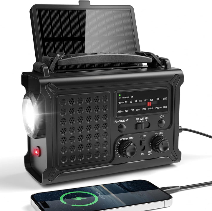 12000mAh Solar Kurbelradio, Tragbar Weltempfänger Radio, Notfallradio mit AM/FM Empfang & 8500mm² So