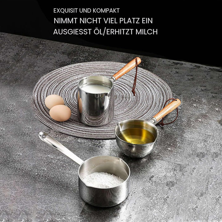 450 Ml Edelstahl-Butterwärmer, Mini-Kaffee-Milchtopf, Kleiner Topf mit Ausgiesser, Deckel, Pfannenau
