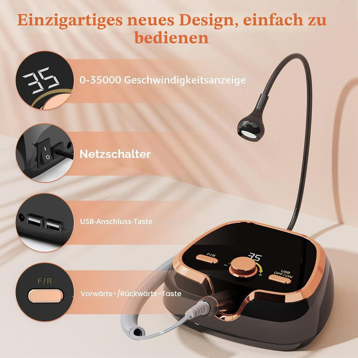 Nagelfräser Elektrische für Gelnägel 35000 u/min, Nagelfeile Maniküre Pediküre Set Professionelle Na
