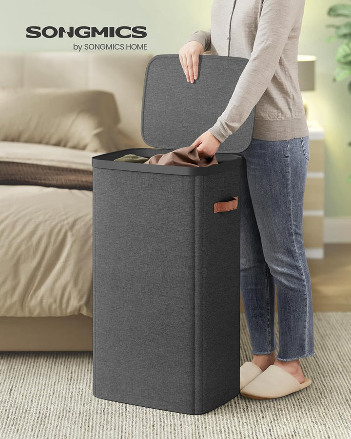 SONGMICS Wäschekorb, 100 L Wäschesammler, Wäschetonne, leichter Aufbau, mit Deckel und Griffen, hera