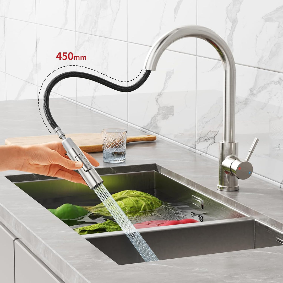 Rainsworth Wasserhahn Küche mit Brause Ausziehbar - Hochdruck Küchenarmatur mit Zwei Wasserstrahlart