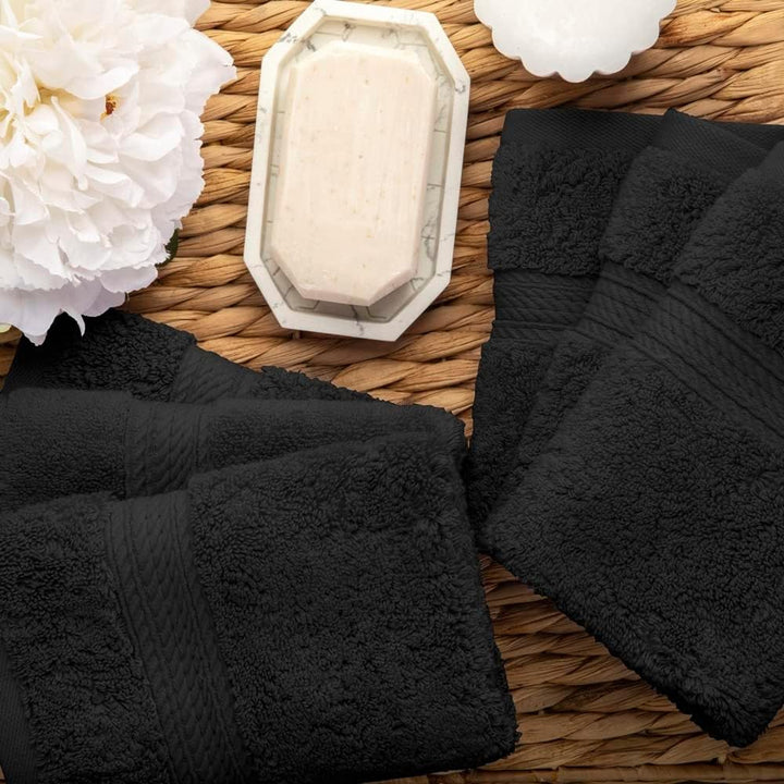SUPERIOR Handtuch-Set, ägyptische Baumwolle, 33 x 33 cm, Schwarz, 6-teilig 6PC Face Schwarz, 6PC Fac