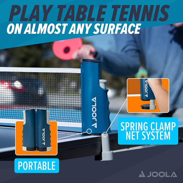JOOLA ausziehbares tragbares Tischtennisnetz CONNECT, Set (verstellbare Länge), blau, wahlweise Schl