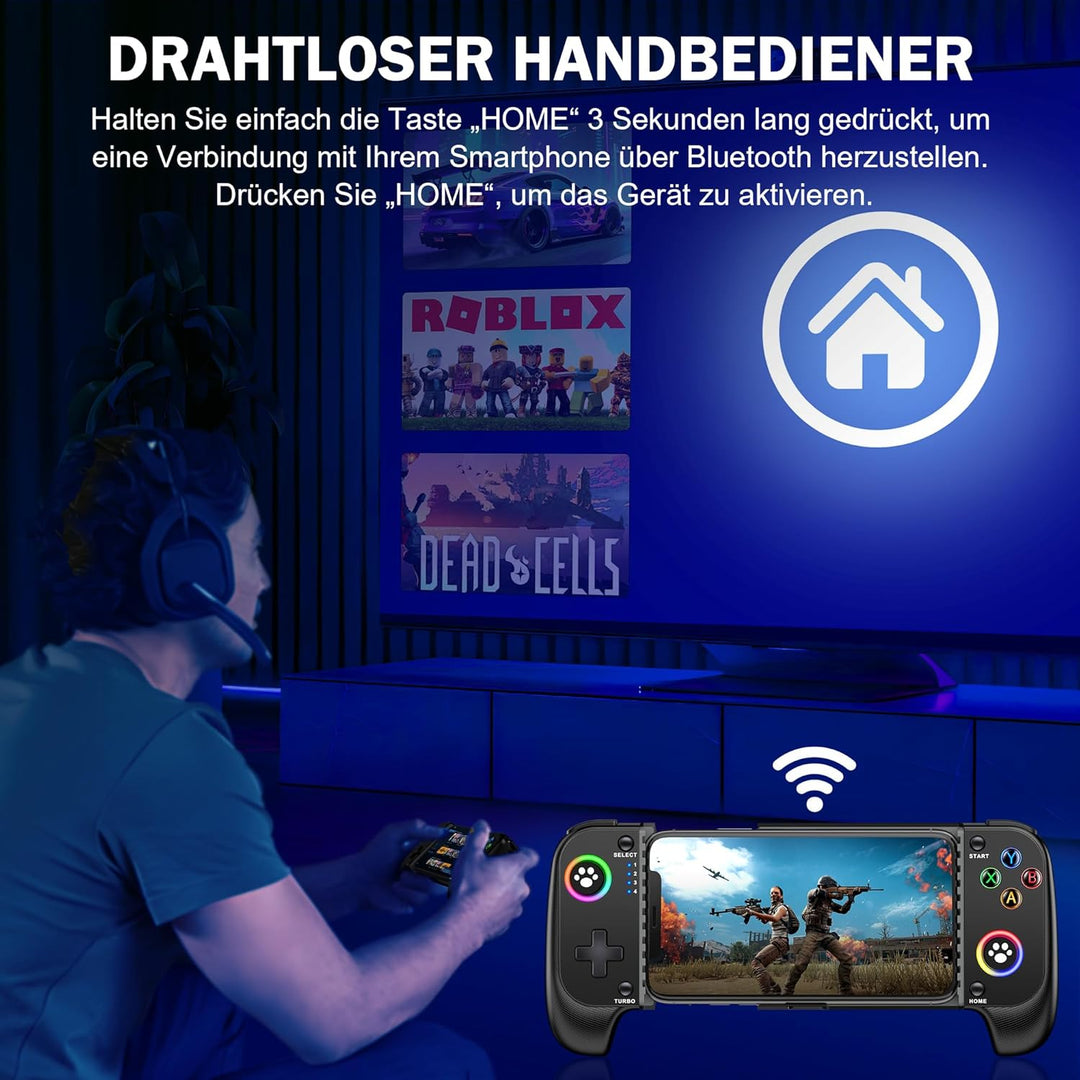 HASACOOL Handy Controller für iPhone, Smartphone Controller für Android mit Hall Effect Joystick, Bl