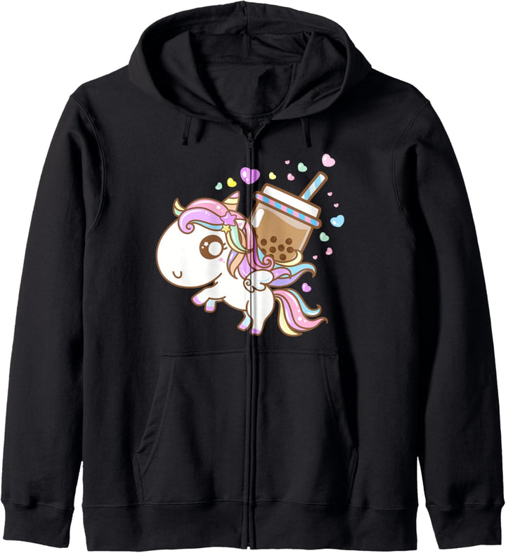 Kawaii Unicorn Pegasus & Boba Milk Tea Gift Bubble Tea Kapuzenjacke