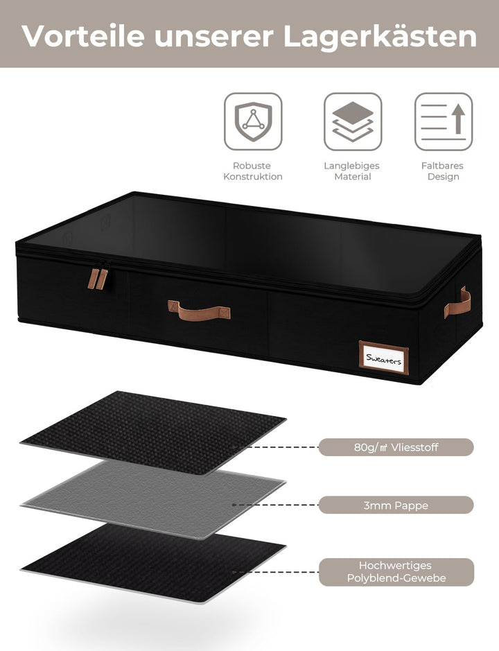 StorageWorks Unterbett Aufbewahrungsbox, grosse Unterbett Aufbewahrung mit Reissverschlüssen, Premiu