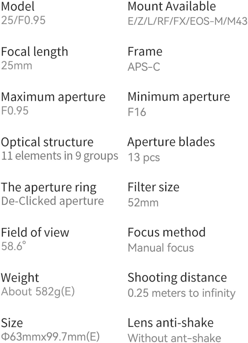 7artisans 25mm F0.95 APS-C Dokumentarfotografie Grosse Blende Spiegellose Kamera Festbrennweite für