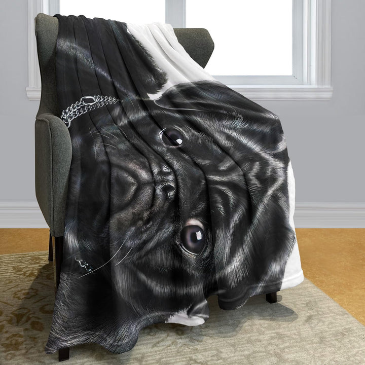 YISUMEI Decke Schwarzer Mops Kuscheldecken Weich Flanell Fleecedecke Bettüberwurf(125x150cm) 125 x 1