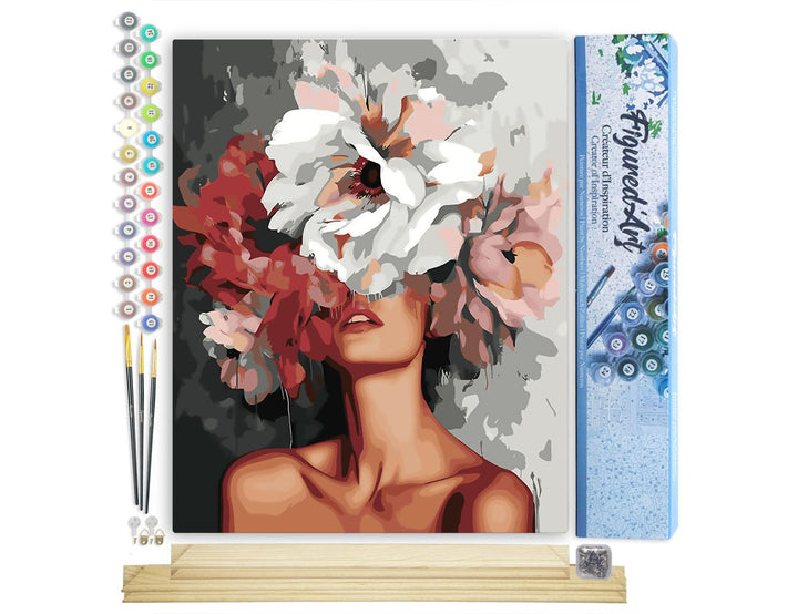 Figured'Art Malen Nach Zahlen Erwachsene Mit Rahmen Schönheit hinter Blumen - Paint by Numbers Baste