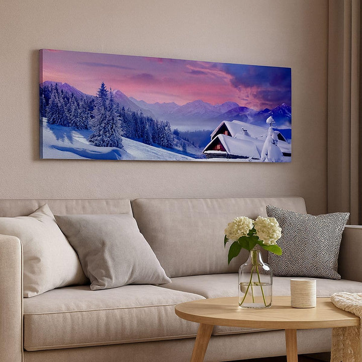 Wandbilder Dekoration Wohnzimmer Winter Landschaft Frost Schnee Panorama Bilder auf Leinwand 120x50c