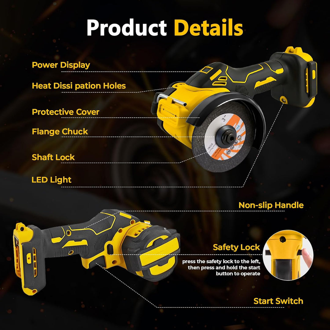 Mini-Winkelschleifer für DEWALT 18V 20V Akkus, 7,6 cm, schnurloses Trennwerkzeug, 20.000 U/min, bürs