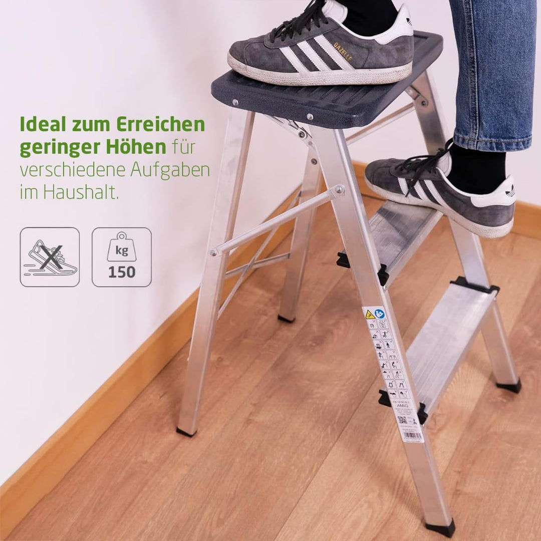 Amig - Kleine Leiter mit 3 Stufen | klappbar | Hocker mit rutschfesten Stufen | Maximales Gewicht 15