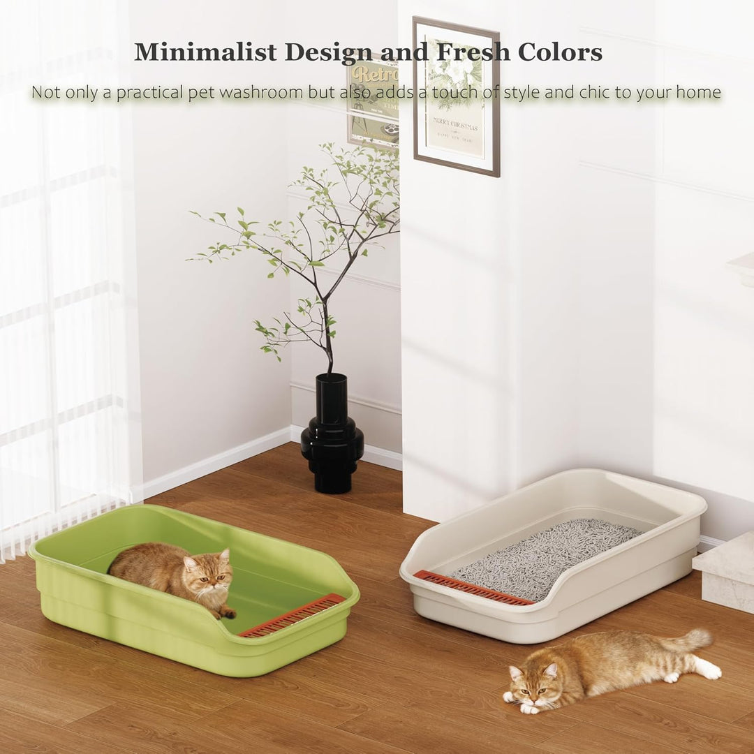 Vealind Grosse Katzenklo XXL Katzentoilette für Mehrkatzenhaushalte， 60L x 40W x 16H cm Offene Katze