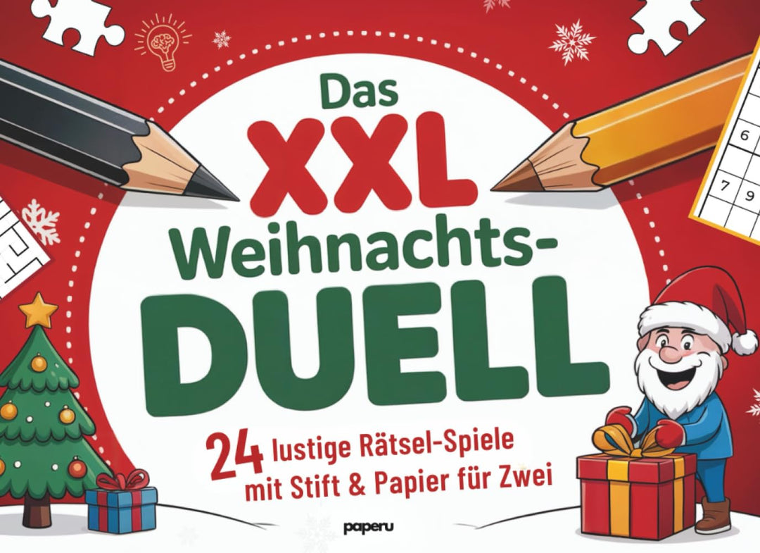 Das XXL Weihnachts-Duell: 24 lustige Rätsel-Spiele mit Stift & Papier für Zwei | Für gemütliche Feie
