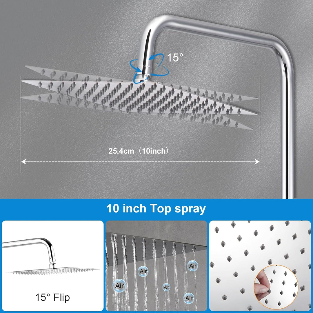 BONADE Duschsystem mit Thermostat Regendusche Duschkopf aus 304 Edelstahl, Duscharmatur Komplettset