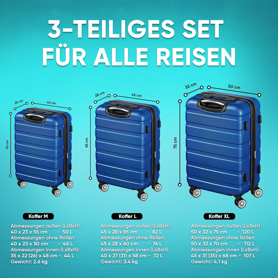 VESKA 3tlg. Hartschalenkofferset Hard Shell Reisekoffer Kofferset Trolley Koffer Hartschalenkoffer R