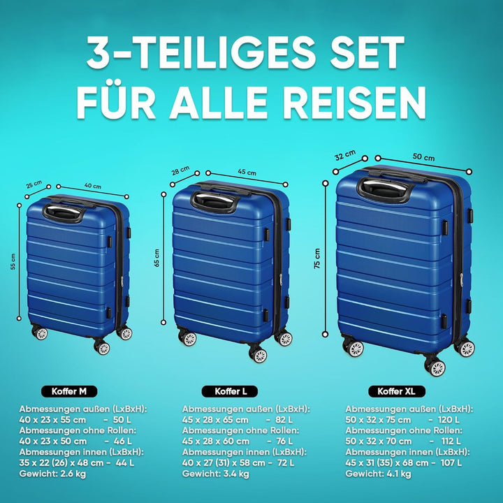 VESKA 3tlg. Hartschalenkofferset Hard Shell Reisekoffer Kofferset Trolley Koffer Hartschalenkoffer R