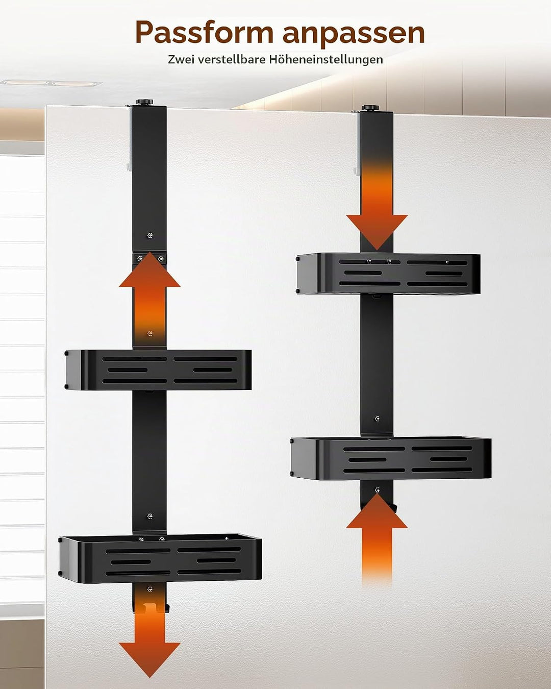 Orimade Duschablage zum Hänge Aluminium-Duschregal zum Hängen, Verstellbare Duschkorb ohne Bohren,2