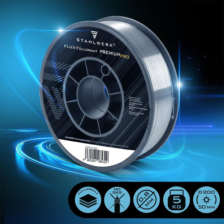 STAHLWERK FLUX Fülldraht Ø 0,8 mm E71T-GS – 5 kg D200-Spule für 50 mm Dorn, universell einsetzbar, s
