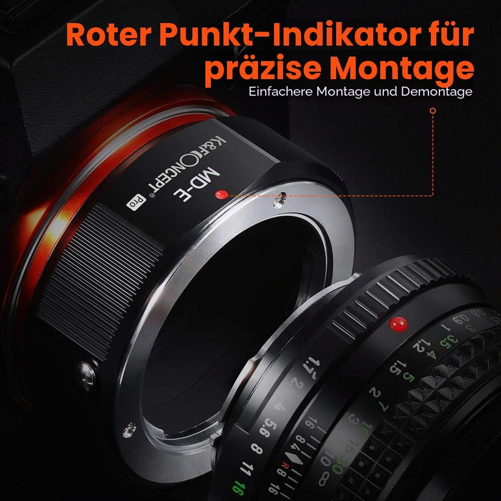 K&amp;F Concept M15105 MD-NEX Hochpräziser Kupfer-Bajonett Objektivadapter, für MD Objektiv auf Sony NEX