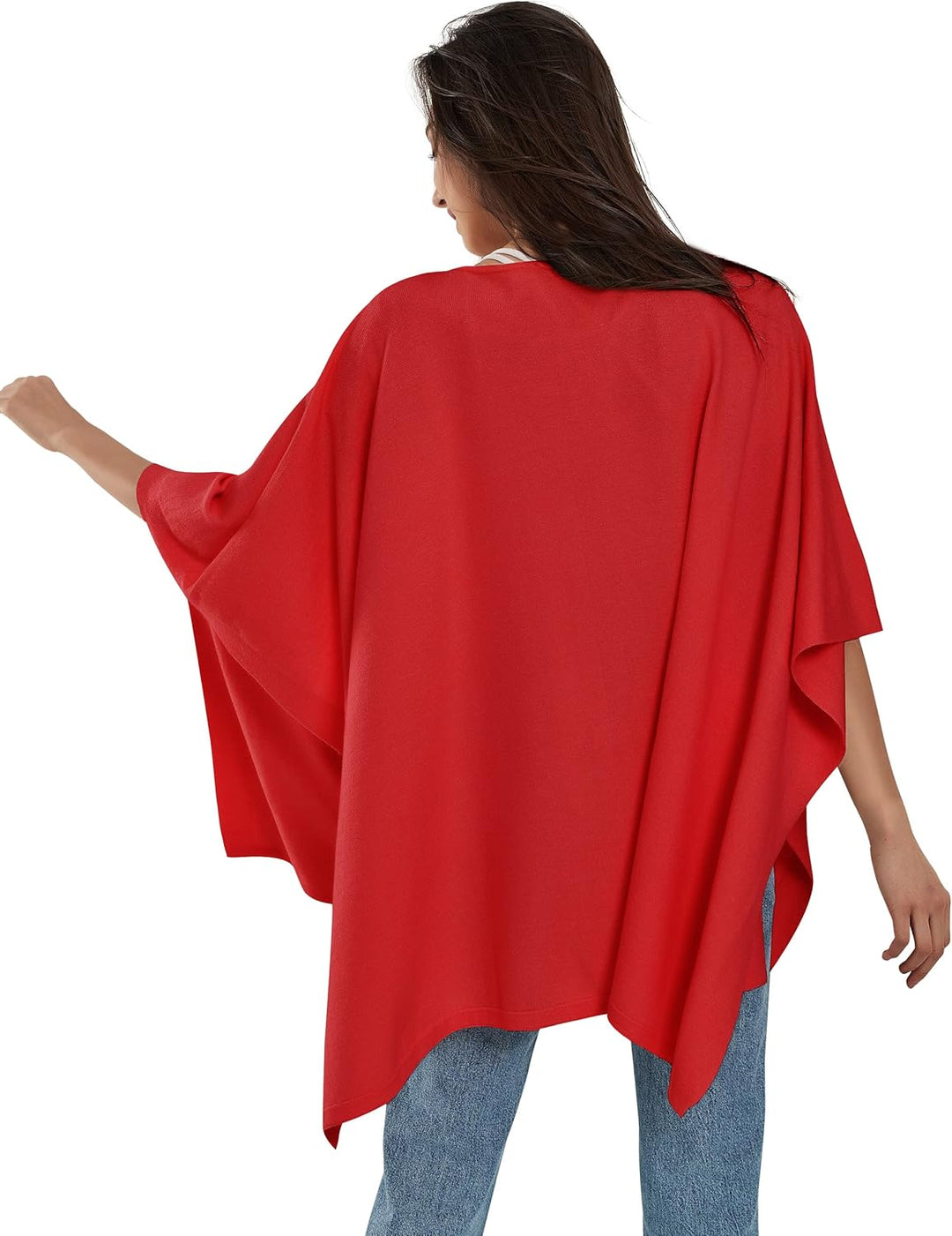 PULI Damen Pullover Poncho Elegant Viskose Strick Locker sitzend Poncho Schal Einheitsgrösse Rot, Ei