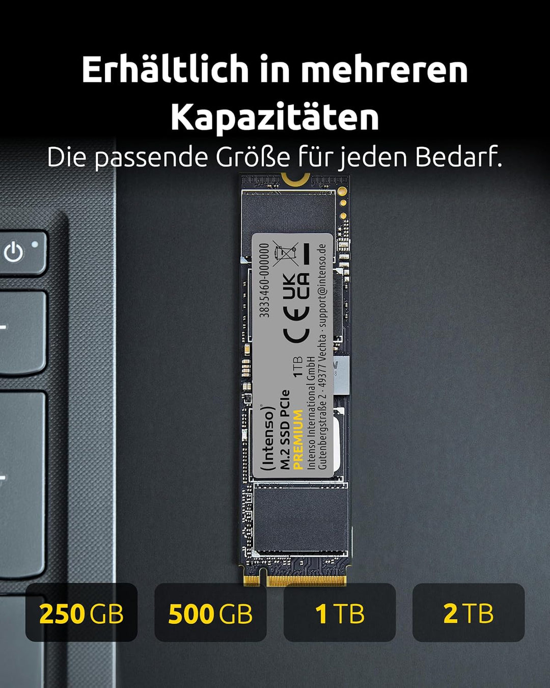 Intenso 250GB M.2 SSD PCIe Premium, bis zu 2100 MB/s, (PCI Express Gen.3x4 NVMe 1.3, Solid State Dri
