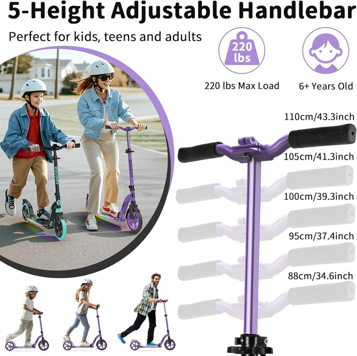BELEEV Roller Kinder 6 Jahre, 230mm Big Wheel, LED Licht Deck, ABEC-7, Höhenverstellbar, Tragegurt,