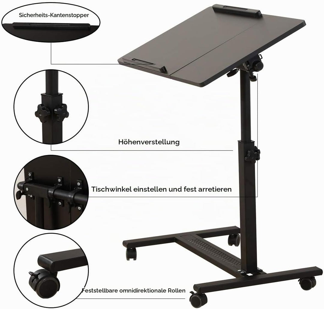 QQ-8A Rolling Laptop-Tischwagen schwarz, Schwarz