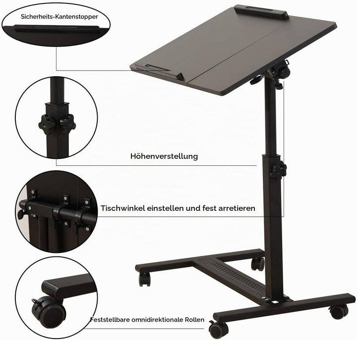 QQ-8A Rolling Laptop-Tischwagen schwarz, Schwarz