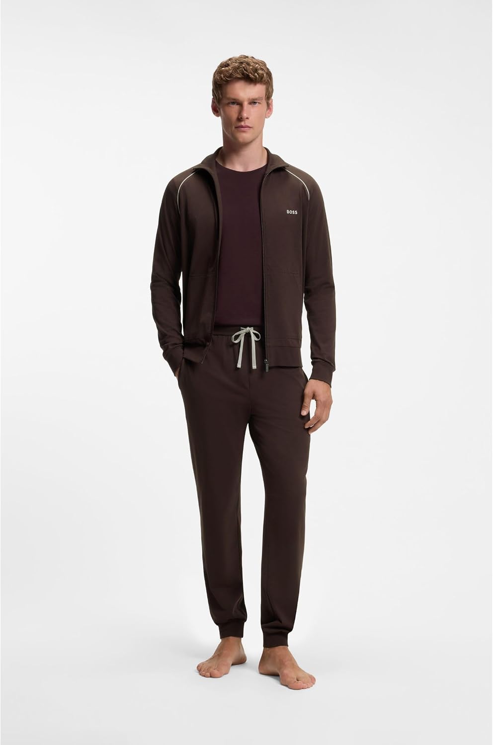BOSS Herren Sestart Jogginghose aus Baumwoll-Terry mit Logo-Aufnäher S Dark Brown, S Dark Brown
