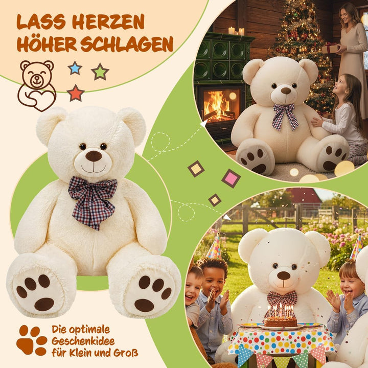 monzana® Teddybär L - XXXL 50-175cm Weiches Fell Schleife Tatzendruck Geschenk Plüschtier Kuscheltie