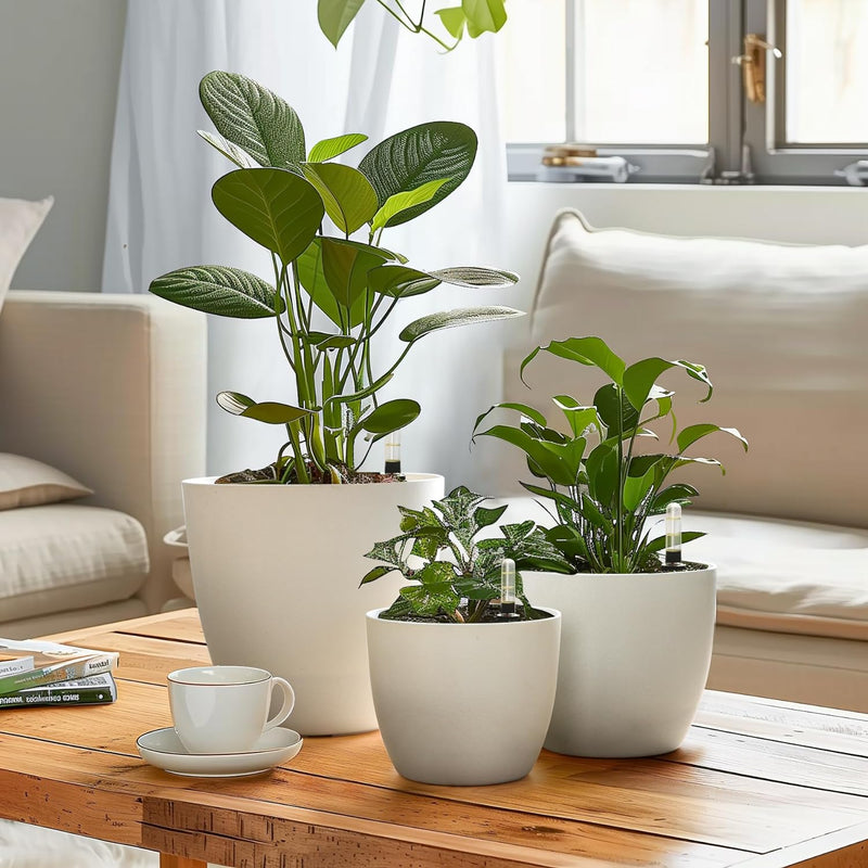 T4U 22cm Selbstwässernder Blumentopf mit Wasseranzeiger Weiss 4er-Set, Selbstbewässerung Wasserspeic